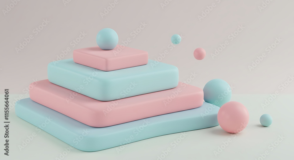 Poster geometric 3d smooth pastel shapes. abstract background with light color palette.