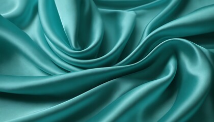 Obraz premium Teal Silk Fabric Soft Draped Waves Luxurious Texture Elegant Style