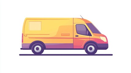 Yellow delivery van in motion, side view illustration.