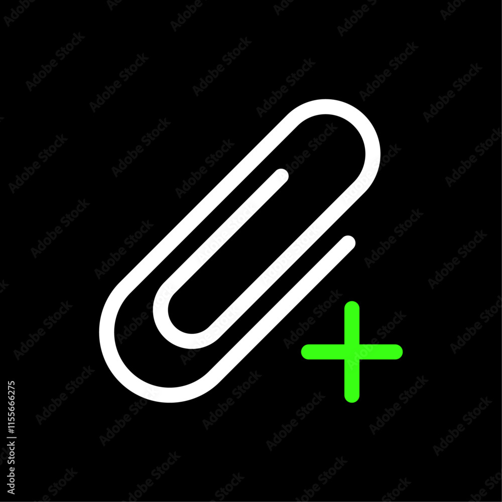 Poster add attachment, paper clip with plus sign vector icon in line style design for website, app, ui, iso