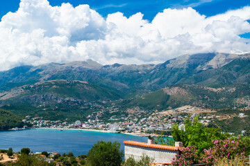 Panoramic view from the top on the resort Himare town. Albania.