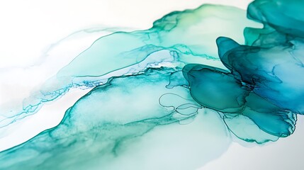 Fluid-inspired watercolor tones in shades of teal blue and green creating a serene background