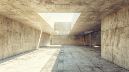 Abstract empty, modern concrete room with skylight from ceiling wall.