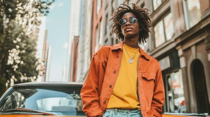 Young african male fashion trendsetter in urban street setting