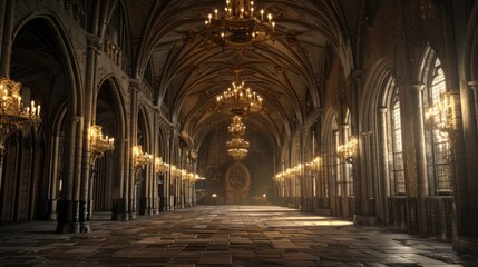 Fantasy medieval Great Hall in the royal palace.