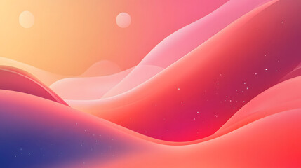 Abstract Pink and Orange Landscape with Celestial Bodies