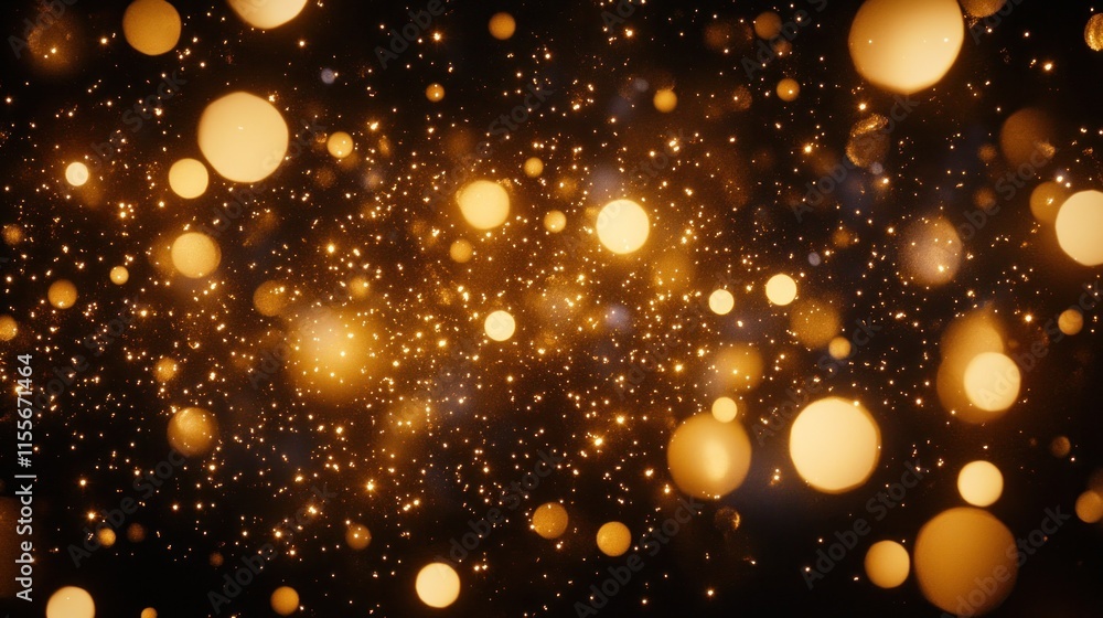 Aufkleber golden bokeh lights and sparkles on black background.