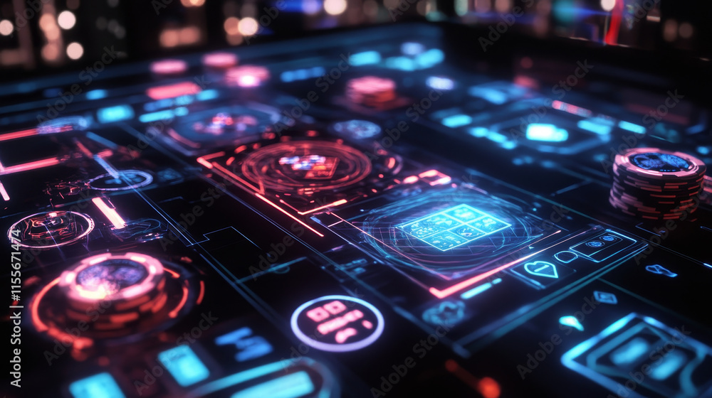 Poster hologram playing cards. the casino consists of polygons, triangles of points and lines. playing card