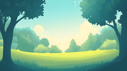 Fototapeta premium Serene Summer Meadow Landscape With Lush Trees