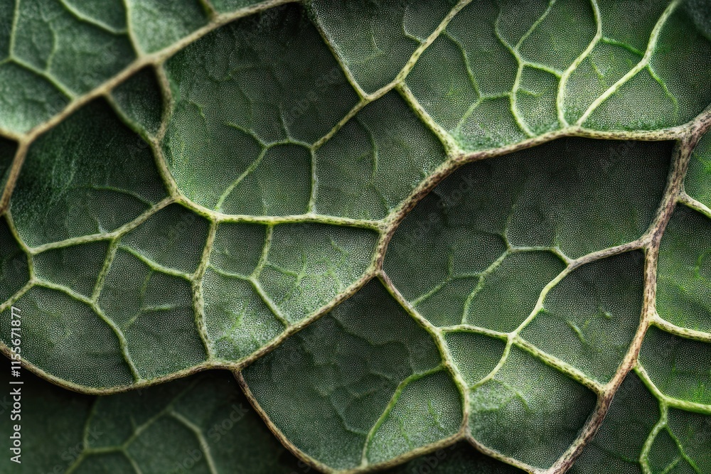 Aufkleber close-up of a leaf's intricate vein structure, showcasing its deep green color and detailed texture.
