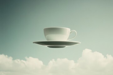 Fototapeta premium A porcelain teacup and saucer floats serenely in the sky