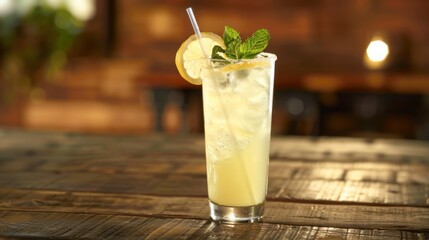Refreshing Lemonade Cocktail on Rustic Wooden Table