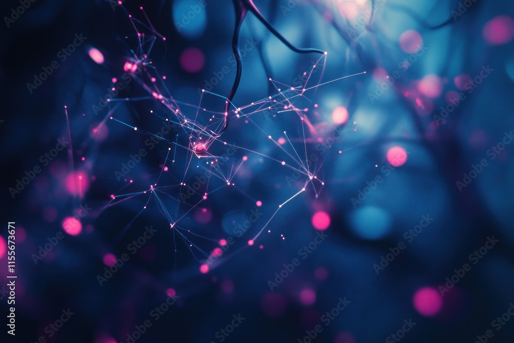 Aufkleber Abstract glowing network connection nodes.