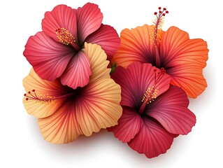 Obraz premium A modern vector of tropical hibiscus flowers in vibrant red and orange shades, isolated on a white background.