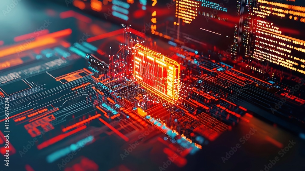 Poster digital technology network data communication concept, an abstract representation showcasing interco