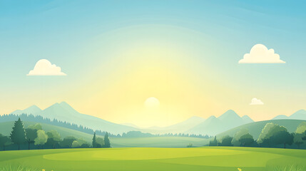 Serene Sunrise Over Rolling Green Hills And Lush Trees