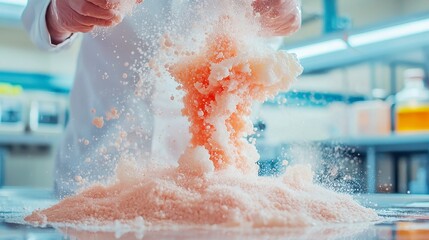 Fototapeta premium Humorous Home Science Experiment, engaging closeup of a playful volcanic eruption demonstration, showcasing chemistry concepts through an entertaining school project.