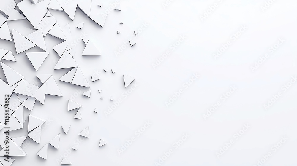 Poster futuristic geometric triangle pattern, intricate polygon design in a white and gray backdrop, ideal 