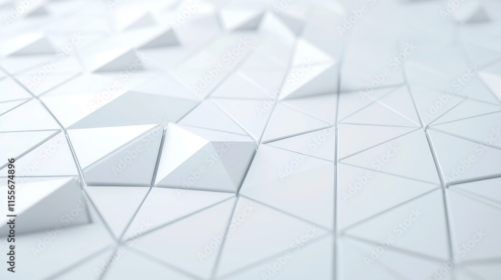 Poster futuristic geometric triangle pattern, an intricate design of interlocking triangles in shades of wh