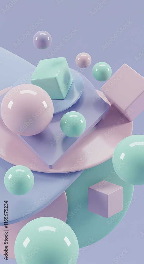 Poster geometric 3d smooth pastel shapes. abstract background with light color palette.
