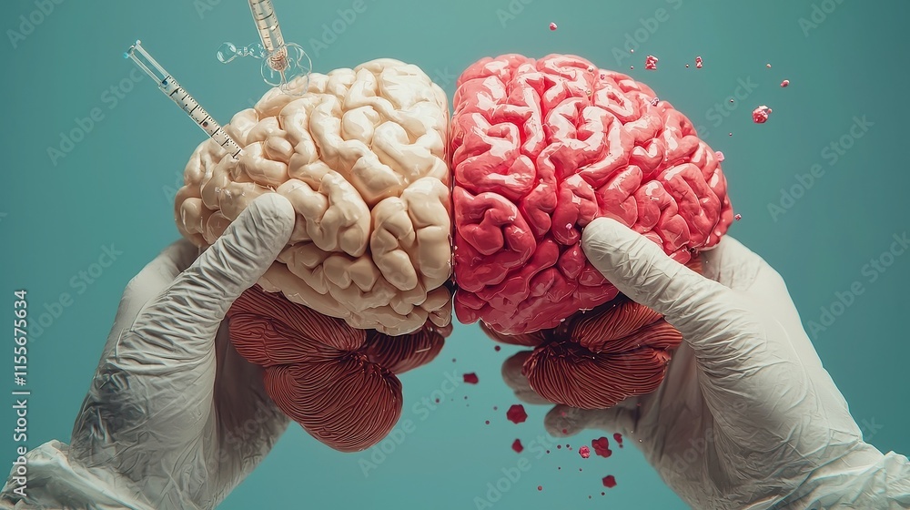 Poster left and right brain concept illustrated with vibrant colors, showcasing creativity and logic, integ