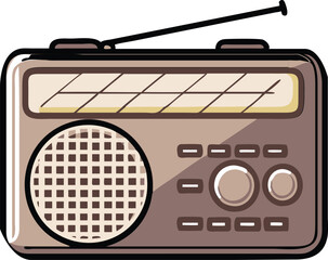 vector illustration of retro style orange radio on white background