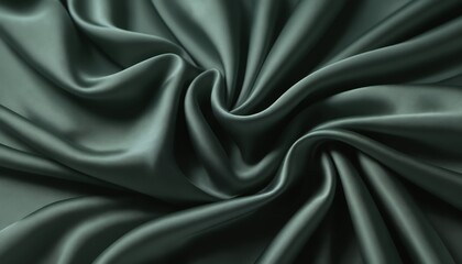 Obraz premium Elegant Dark Green Silk Fabric Swirling Drapes Luxurious Texture Background