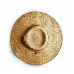 Classic woven straw hat isolated on a white background, representing summer, fashion, and protection from the sun