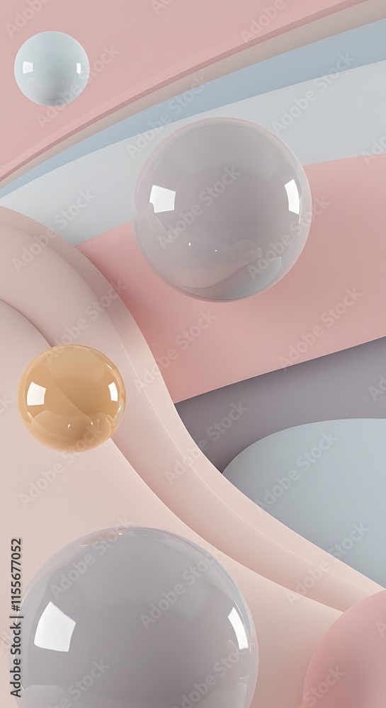 Poster geometric 3d smooth pastel shapes. abstract background with light color palette.