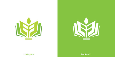 Fototapeta premium Book Grain Logo Designs. College Formula Recipe Bakery. Book Farm Logo Design Template.