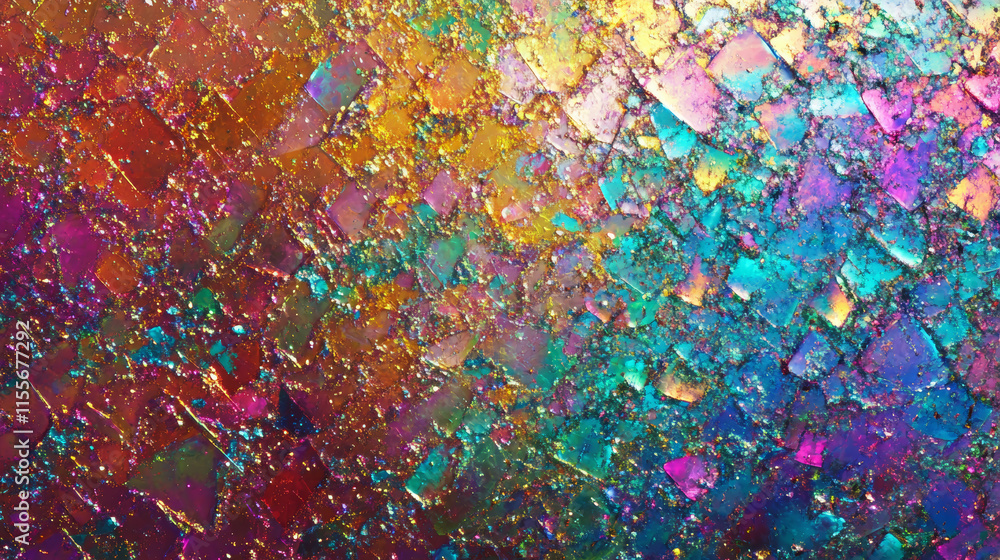Poster colorful abstract pattern with vibrant hues and shimmering textures created through paint splatterin
