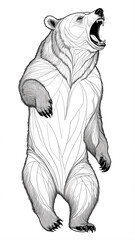 Vivid Wild Bear in Motion Roaring and Walking Sketch with Simplified Powerful Artistic Form