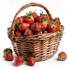 Ripe red strawberries spilling out of a rustic wicker basket, creating a vibrant display of freshness