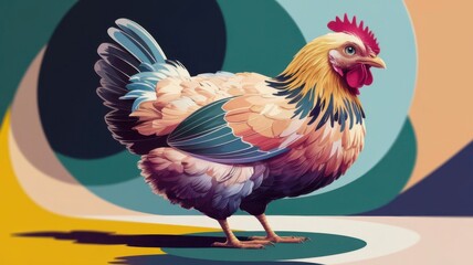 Abstract blurred bird with outstretched wings made of textured feathers in a gradient background.