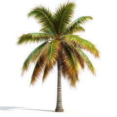 Obraz premium Lush green coconut palm tree isolated on white.