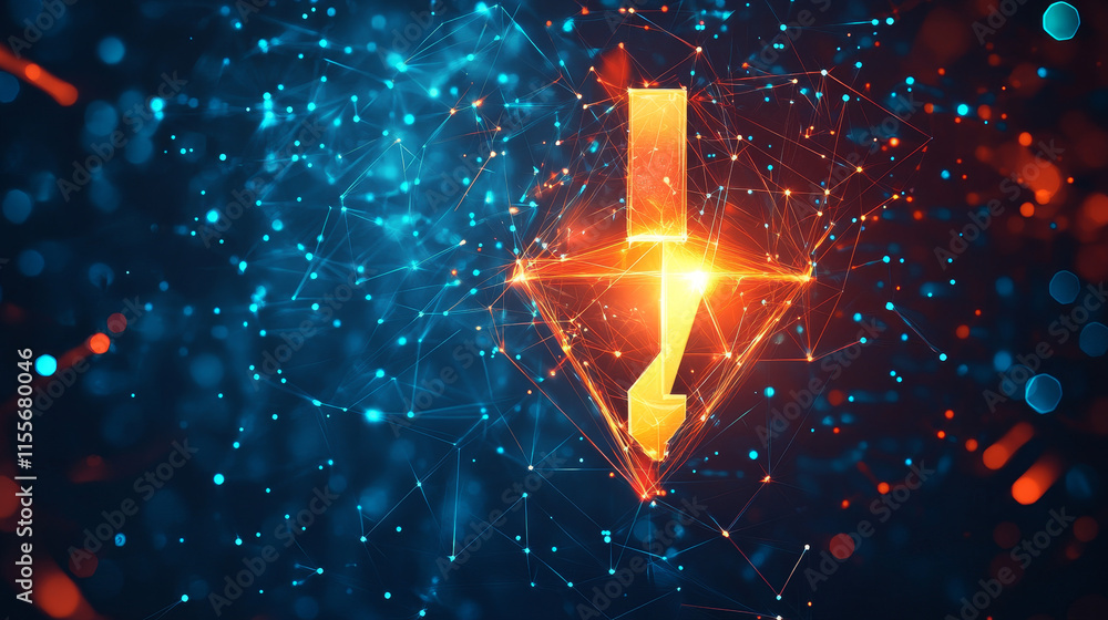 Poster hologram download button. the download button consists of polygons, triangles of points and lines. t