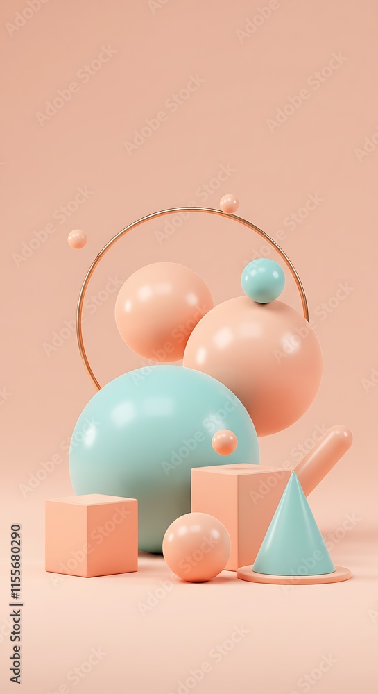 Poster geometric 3d smooth pastel shapes. abstract background with light color palette.