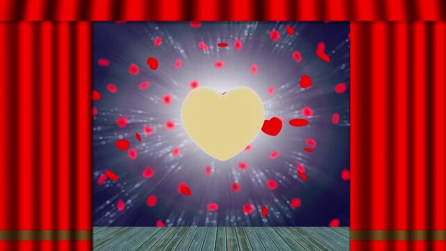 Animazione illustrazione 3D. Piccoli cuori rossi ruotano attorno ad un dorato cuore centrale. Simbolo di amore e di San Valentino.