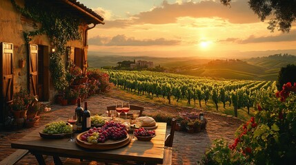 Peaceful Evening in a Tuscan Vineyard During Ferragosto Celebration