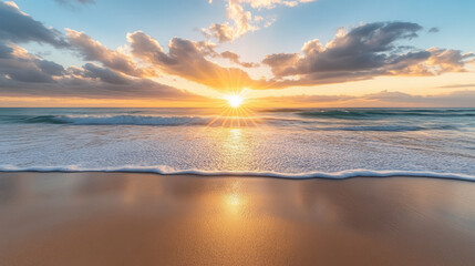 Obraz premium Captivating Sunset Beach Photos: Explore Tranquil Ocean Views and Golden Hour Magic