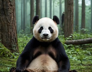 Obraz premium giant panda bear in the forest closeup shot