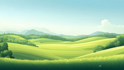 Obraz premium Serene Green Hills Rolling Landscape Under Blue Sky