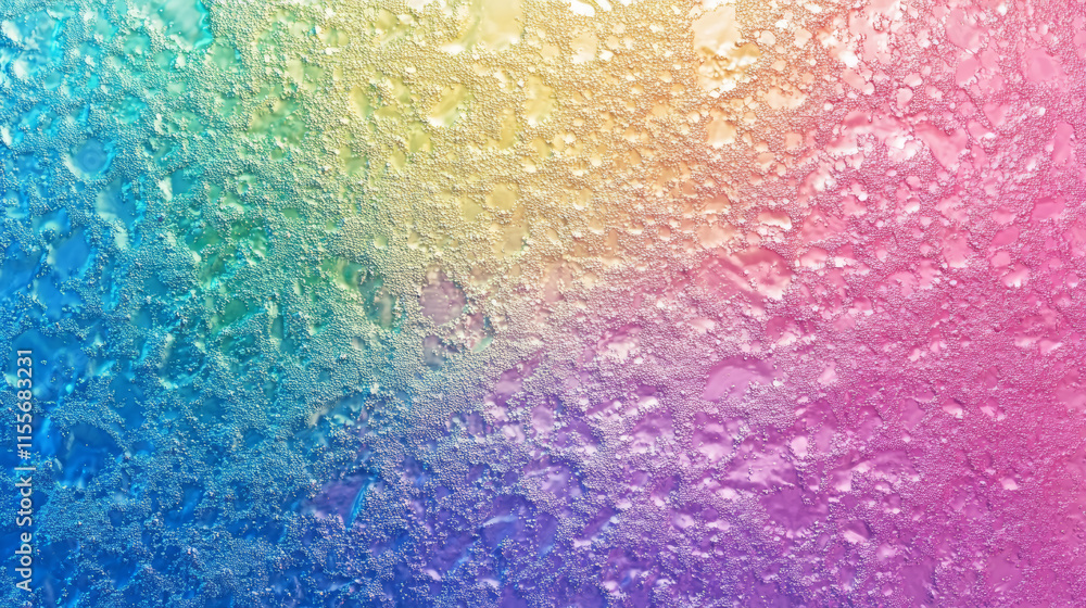 Poster vibrant rainbow patterns created by light reflecting on ice with bubbles and texture in a close-up v