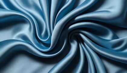 Obraz premium Elegant Blue Satin Fabric Swirling Drapes Soft Texture Background