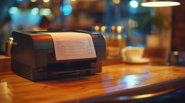 Receipt Printer on a Bar Counter at Night