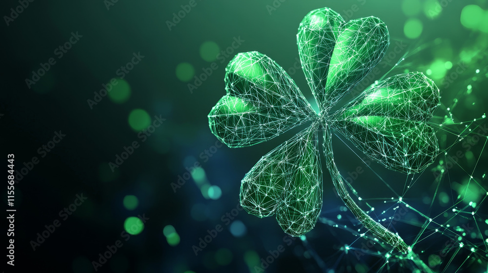 Poster a hologram of a shamrock background. shamrock background of polygons, triangles of dots and lines. s