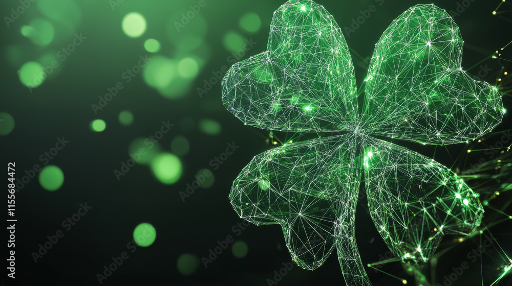 Poster a hologram of a shamrock background. shamrock background of polygons, triangles of dots and lines. s