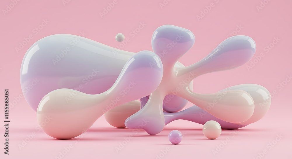 Poster geometric 3d smooth pastel shapes. abstract background with light colour palette, 3d fluid abstract 
