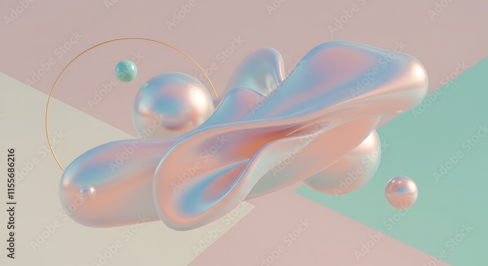Aufkleber geometric 3d smooth pastel shapes. abstract background with light colour palette, 3d fluid abstract 