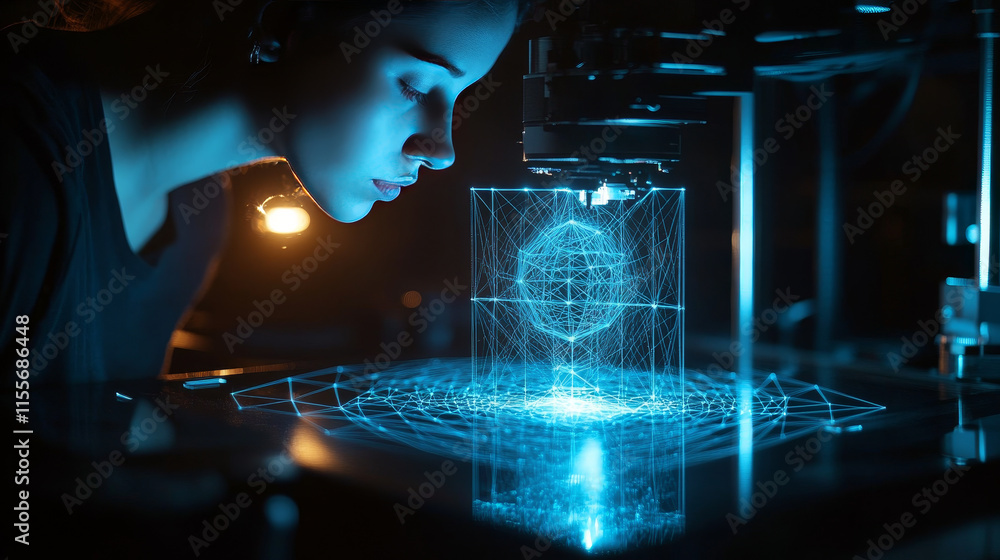Poster hologram printer. the printer consists of polygons, triangles of points and lines. printer icon low-